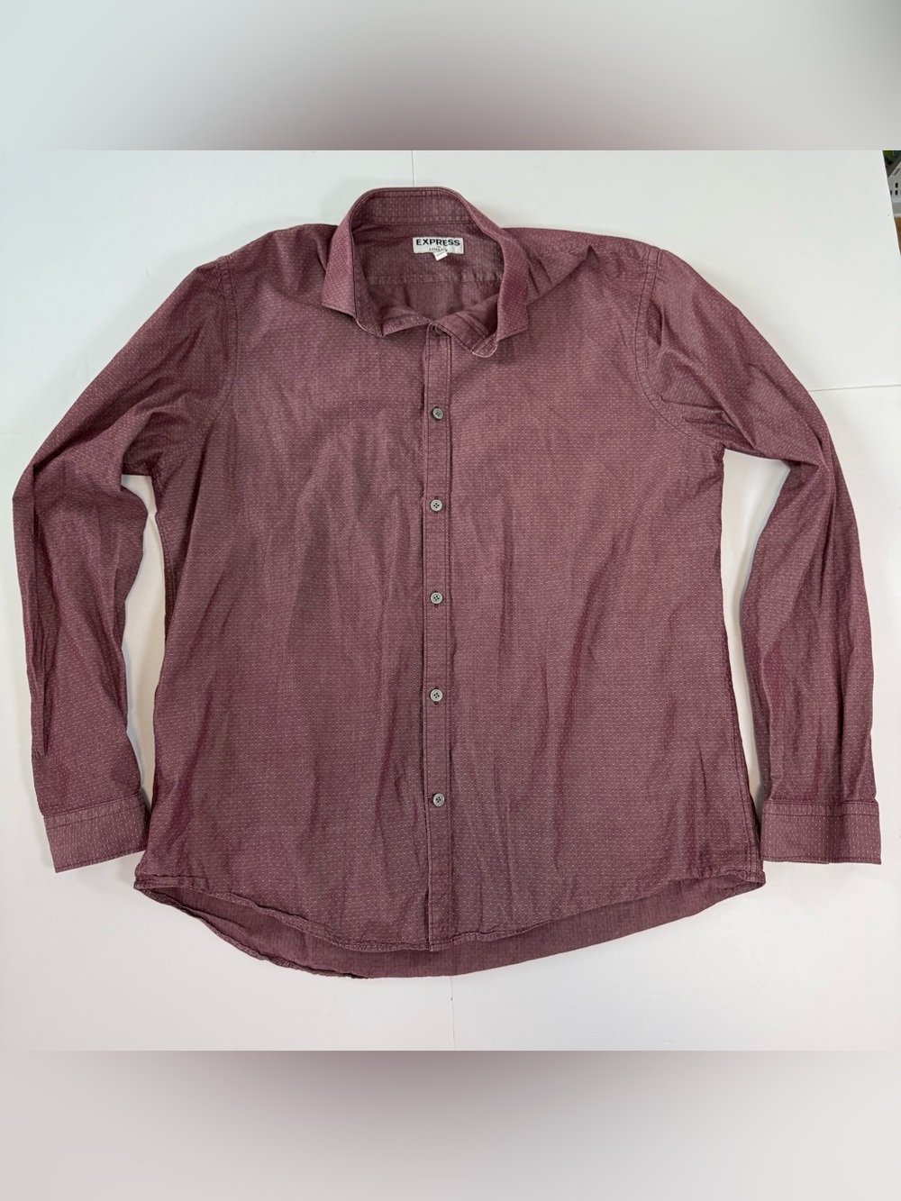Express Men's Maroon Button-Down Long Sleeve Shirt 100% Cotton Extra Slim